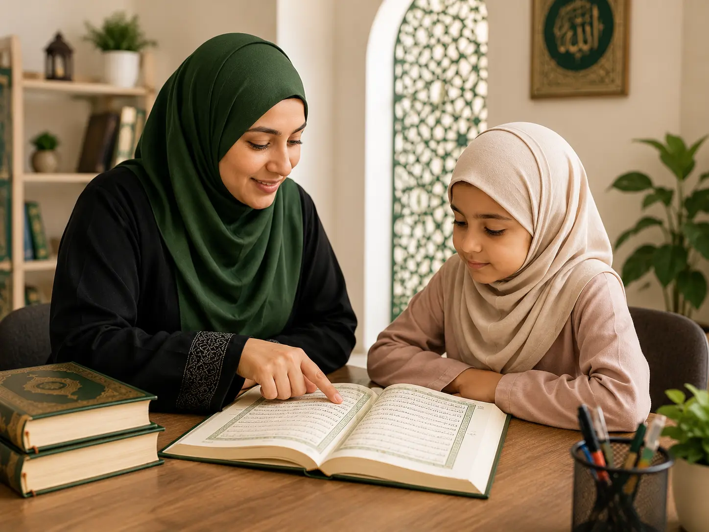 Student practising Arabic script and vocabulary in an online lesson